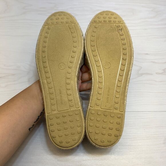 Verbenas Brown Cruz Leather & Suede Espadrille Flats Shoes Size 41 Peep Toe - Picture 8 of 9